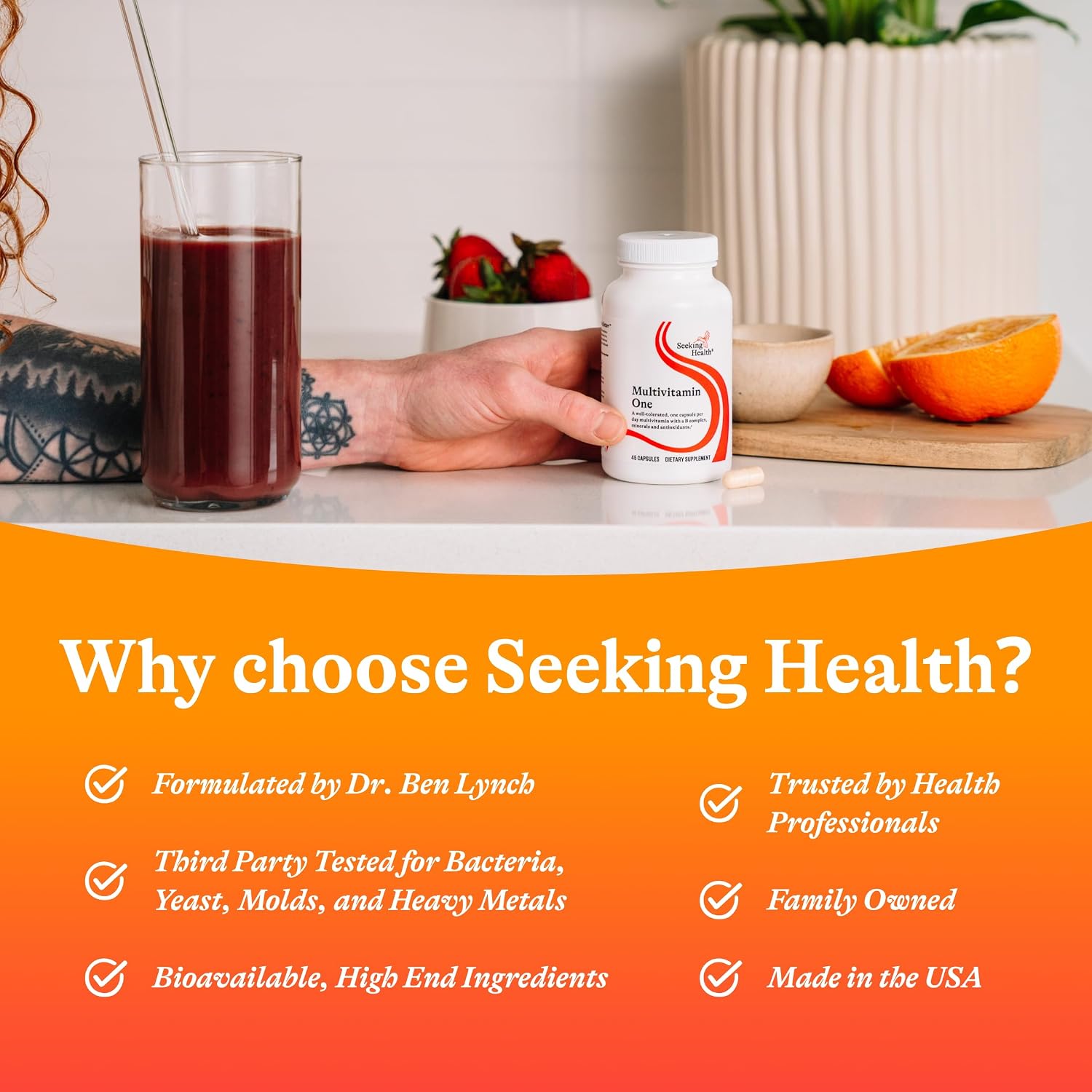 Seeking Health Multivitamin One - Multivitamínico con zinc, B12 y A - 45 cápsulas