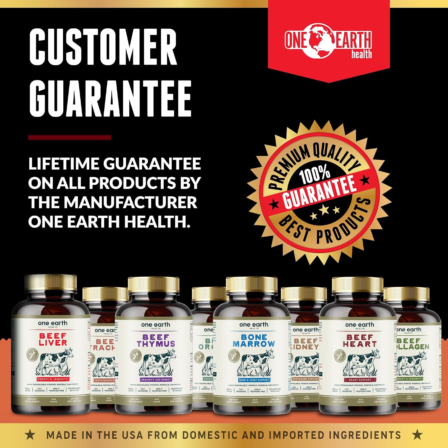 One Earth Health Corazón de Ternera Alimentado con Pasto - Neozelandés - 3000mg por Porción - 200 Unidades