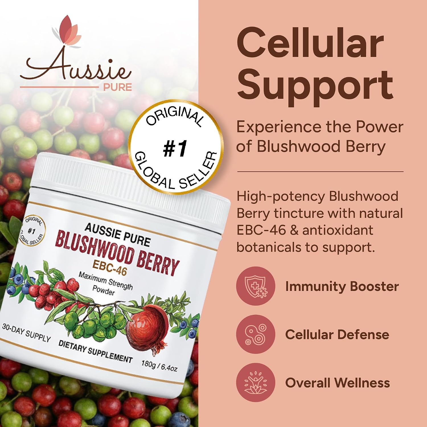 Blushwood Berry Powder EBC-46 - Apoyo Inmunitario y Celular Máxima Potencia - Contiene Fruto y Semilla - 180g