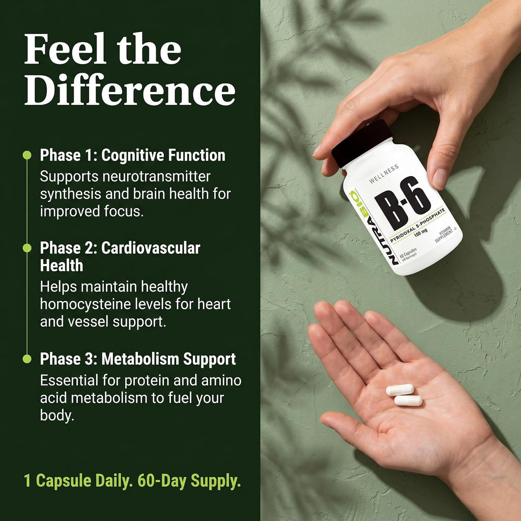 NutraBio Vitamina B6 P5P (Piridoxal 5-Fosfato) 100 mg por dosis - 60 cápsulas vegetales