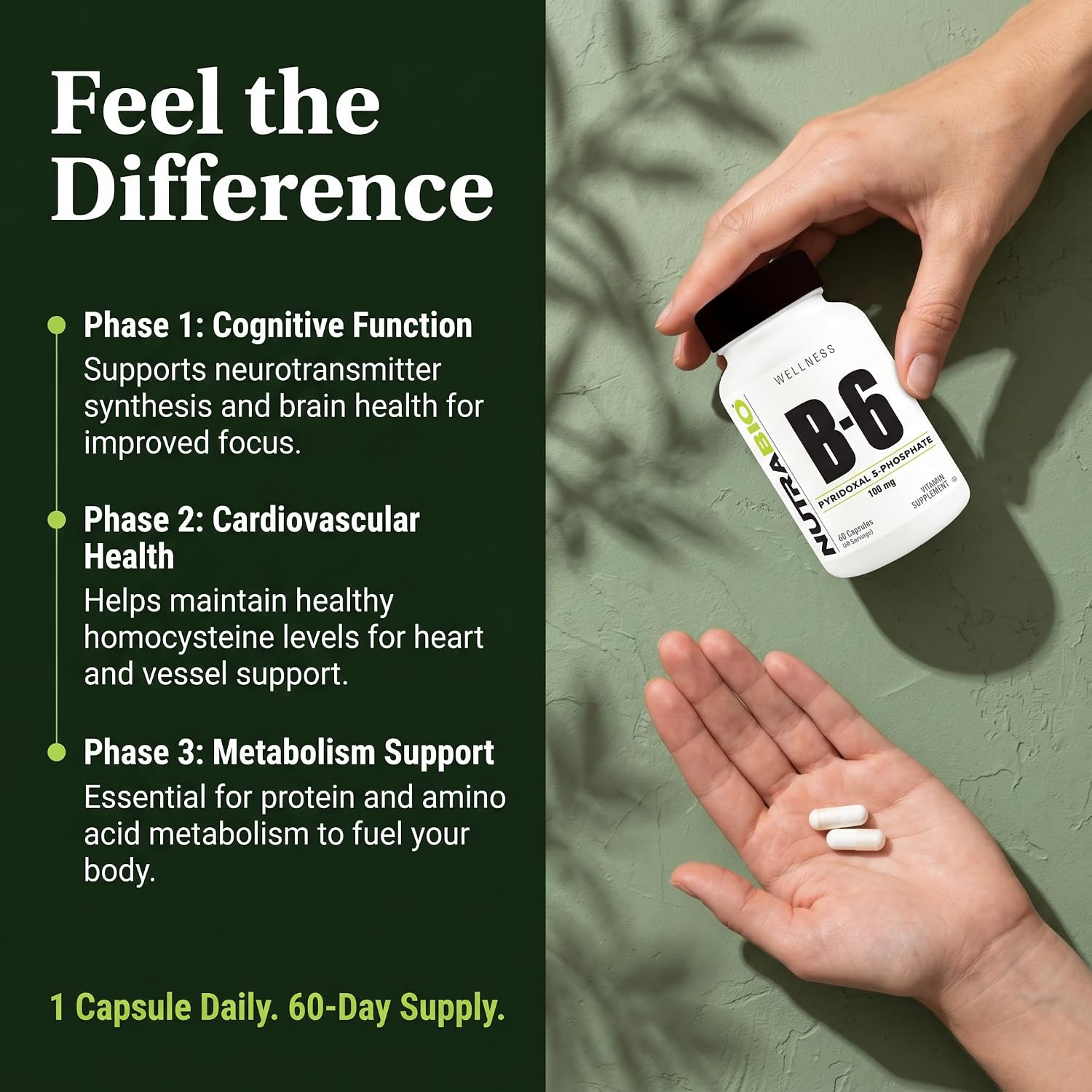 NutraBio Vitamina B6 P5P (Piridoxal 5-Fosfato) 100 mg por dosis - 60 cápsulas vegetales