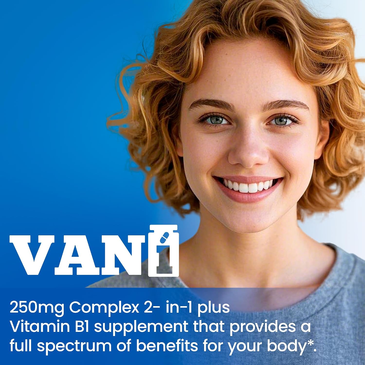 VANI Vitamina B1 con Benfotiamina 250mg, Fórmula Potenciada 2 en 1 - Tiamina Soluble en Grasa y Agua | 120 Cápsulas | Sin Gluten