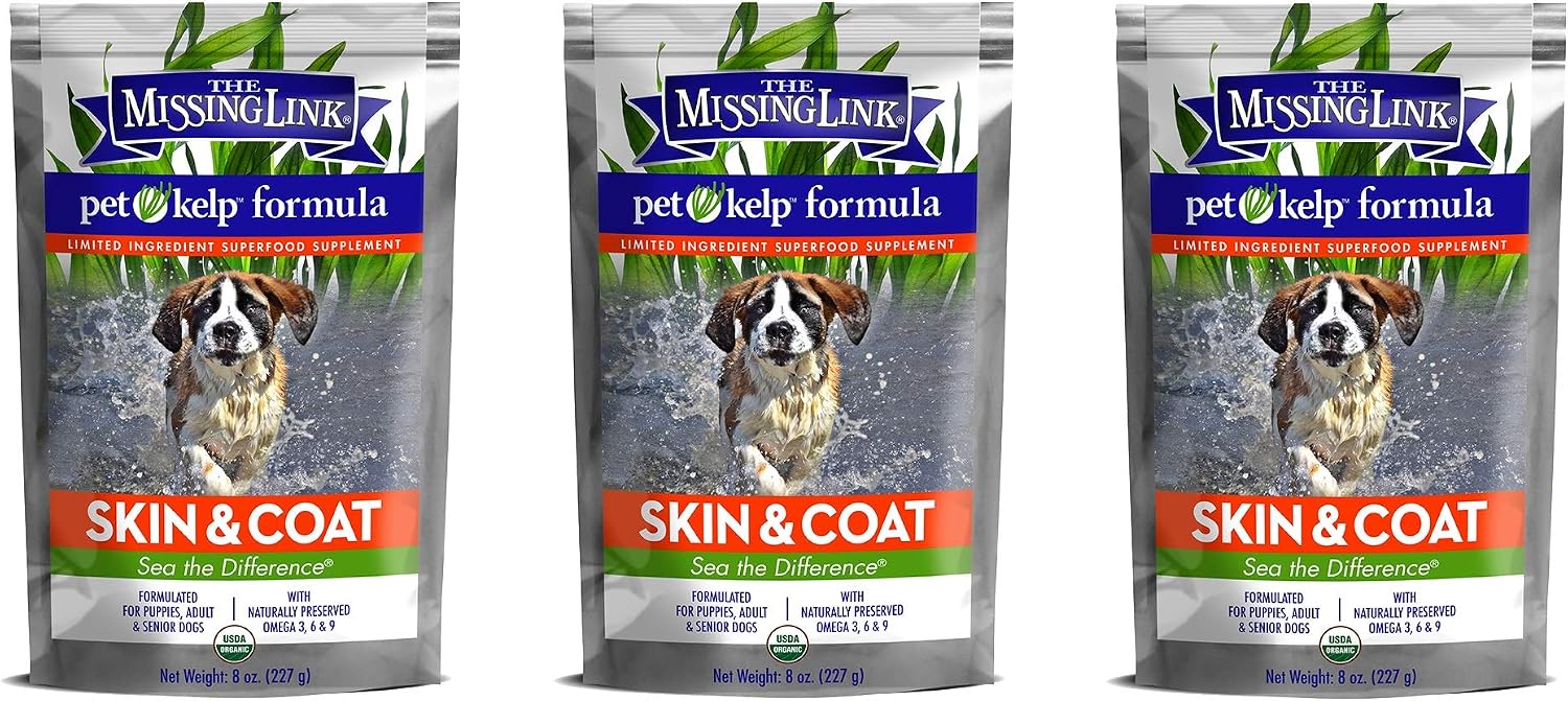 The Missing Link Pet Kelp - 3 x 8 oz jars - Superfood Supplement for Dogs (Skin & Coat)
