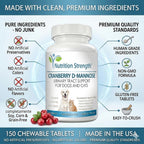 Cranberry D-Mannose para Perros – Apoyo para el Tracto Urinario y la Salud de la Vejiga – Con Arándano, D-Mannosa y Vitamina C – 150 Comprimidos Masticables