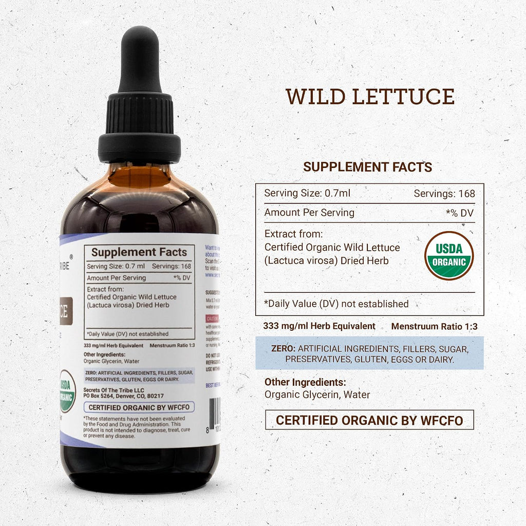 Secrets of the Tribe Wild Lettuce Extracto Orgánico Sin Alcohol 118 ml