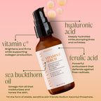InstaNatural Sérum Facial de Vitamina C con Ácido Hialurónico y Ácido Ferúlico | Fórmula Iluminadora e Hidratante para una Piel Radiante y Suave - 60 ml