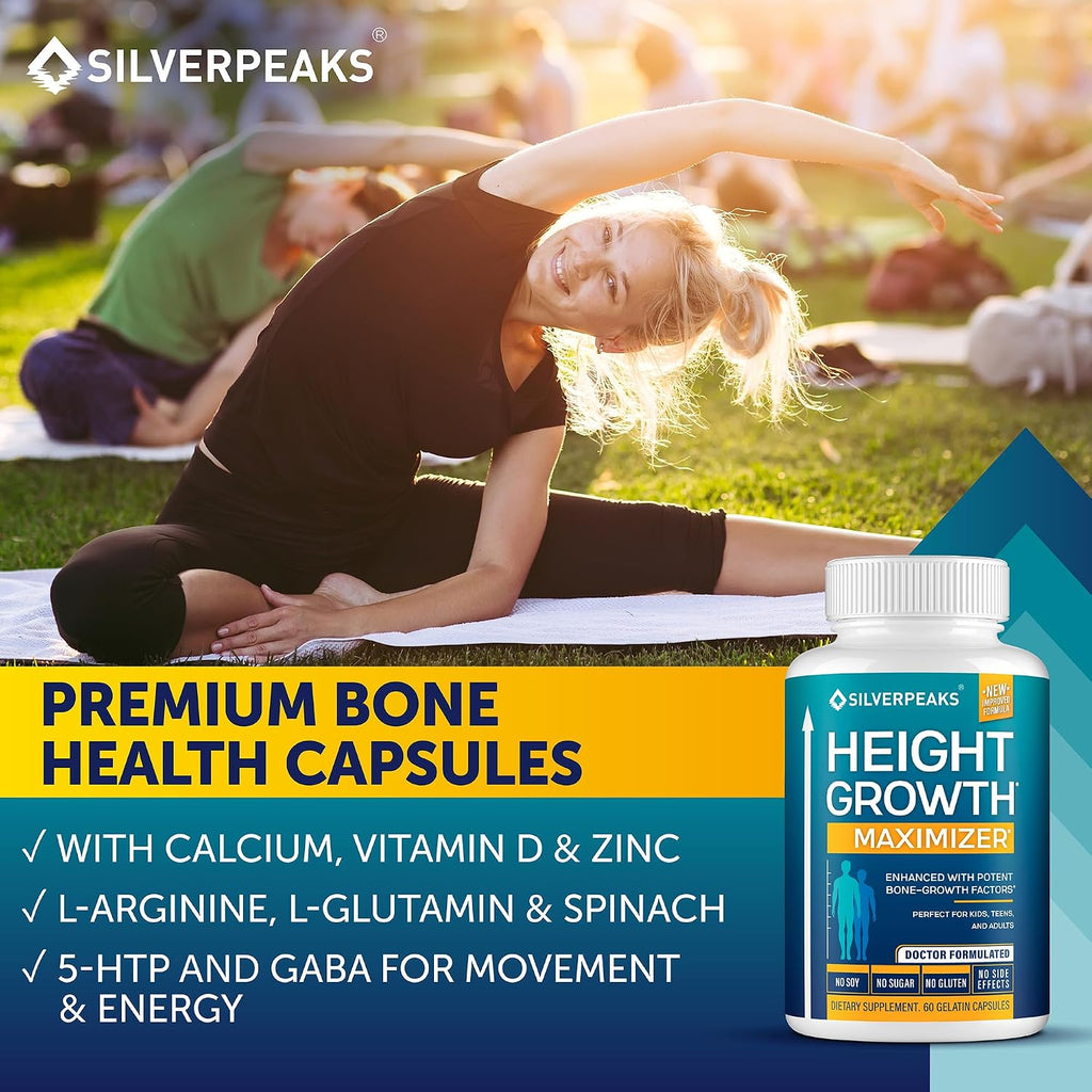 SILVERPEAKS Height Growth Maximizer - 60 Cápsulas con Calcio, Zinc, GABA y Vitamina D3