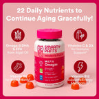 SmartyPants Women's Plus 50+ Multi & Omegas Multivitamínico Gummies con Omega 3 DHA/EPA, Metilfolato, CoQ10 - 90 Gominolas