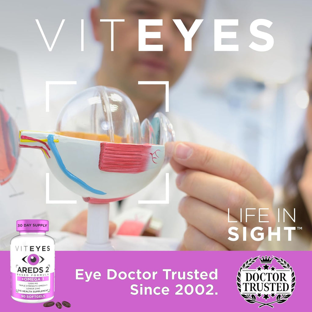 Viteyes AREDS 2 + Omega-3 Fórmula para la Salud Macular, Cápsulas Blandas, Omega-3 Triple Fuerza (650 mg EPA, 350 mg DHA), 90 Cápsulas