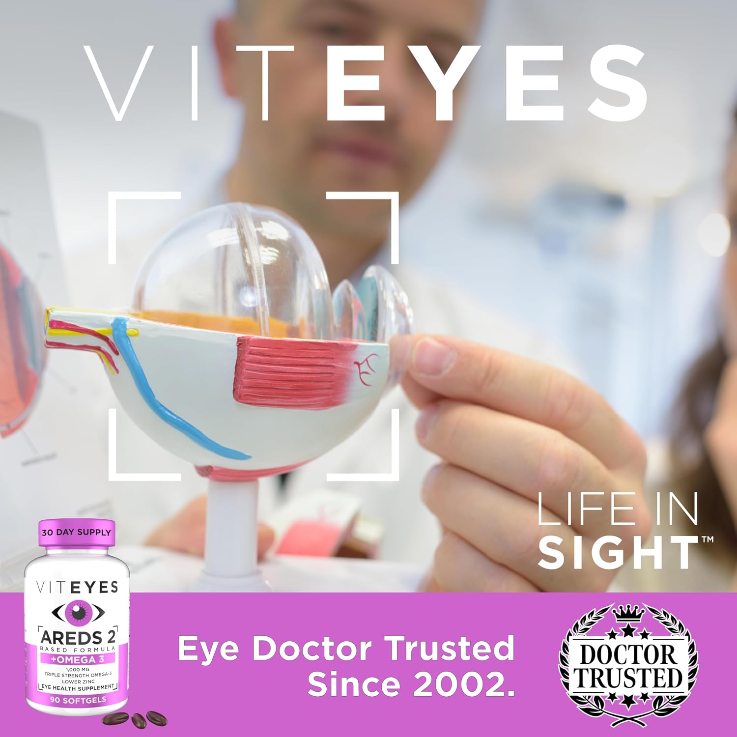 Viteyes AREDS 2 + Omega-3 Fórmula para la Salud Macular, Cápsulas Blandas, Omega-3 Triple Fuerza (650 mg EPA, 350 mg DHA), 90 Cápsulas