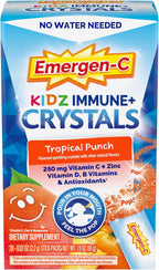 Emergen-C Kidz Immune Plus Crystals, Sobres de apoyo inmunitario con vitamina C, D, vitaminas del grupo B, zinc y manganeso, sabor Tropical Punch - 28 sobres