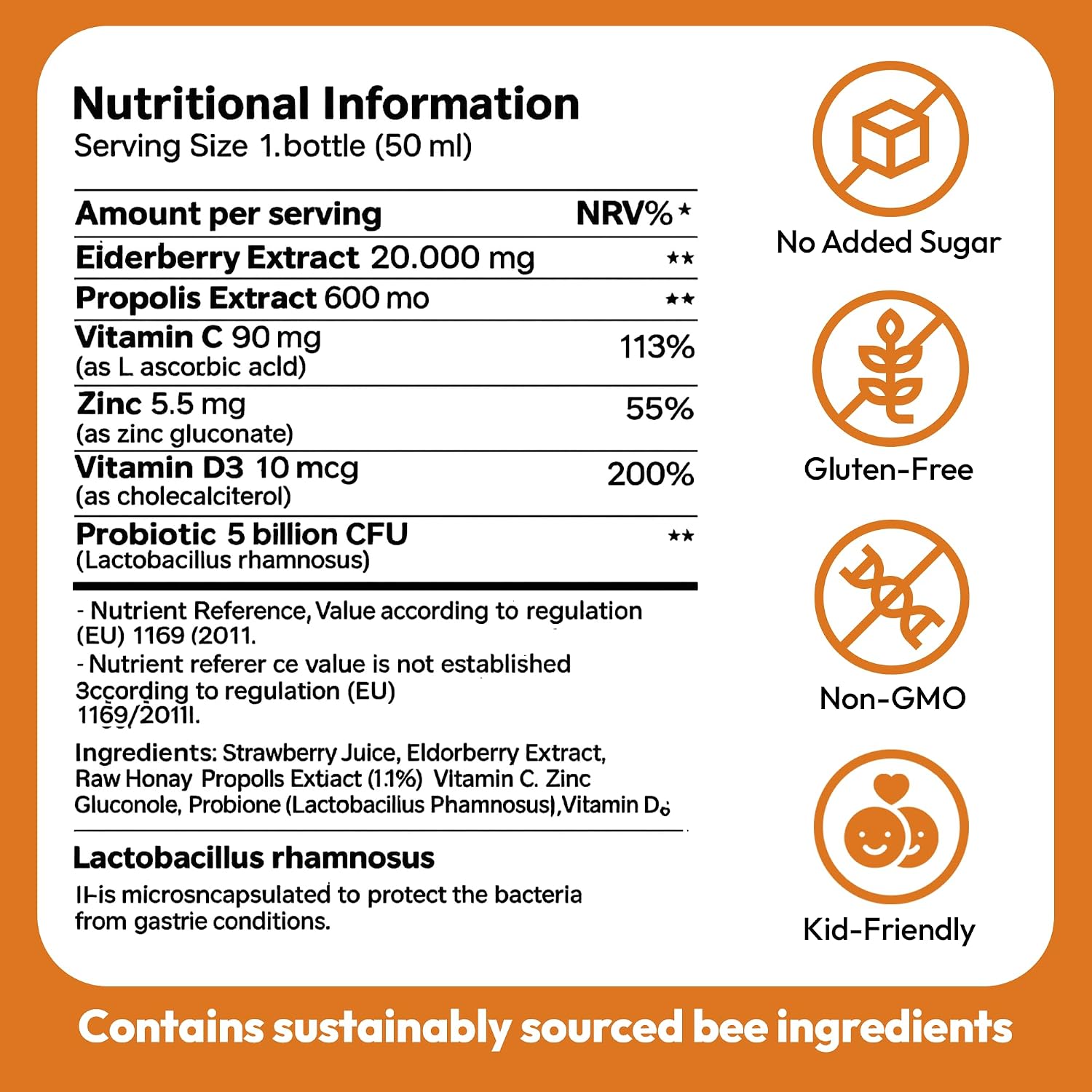 Bee and You Kids Propolis Immune Day Time Shot - Probiótico, Vitamina C, D3, Zinc, Apoyo Inmunitario y Digestivo, 1.69 fl oz, Pack de 12