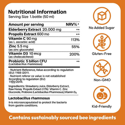 Bee and You Kids Propolis Immune Day Time Shot - Probiótico, Vitamina C, D3, Zinc, Apoyo Inmunitario y Digestivo, 1.69 fl – Image 8