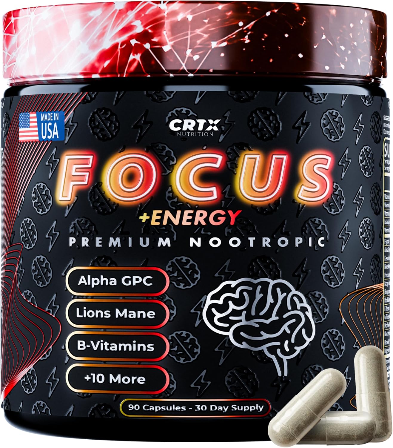 CRTX Nutrition Focus - Suplemento Nootrópico para Concentración y Memoria (90 Cápsulas)