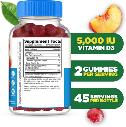 Lifeable Vitamina D3 5000 IU Sin Azúcar - – Mantenimiento de huesos normales: Ayuda a mantener los huesos en – Image 2