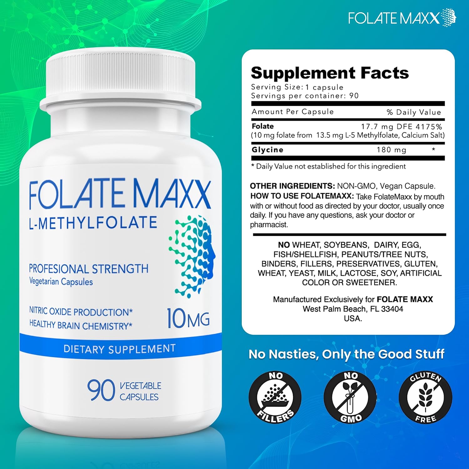 FolateMaxx L-Methylfolate 10mg, 90 Cápsulas – Metilfolato Activo 5-MTHF
