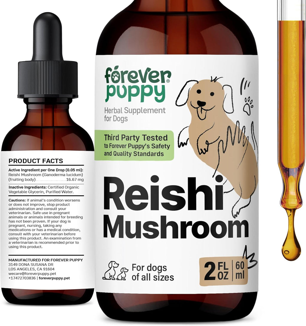 Gotas de Reishi para Perros - Forever Puppy - Apoyo Inmunológico - Sin Azúcar ni Alcohol - 60 ml