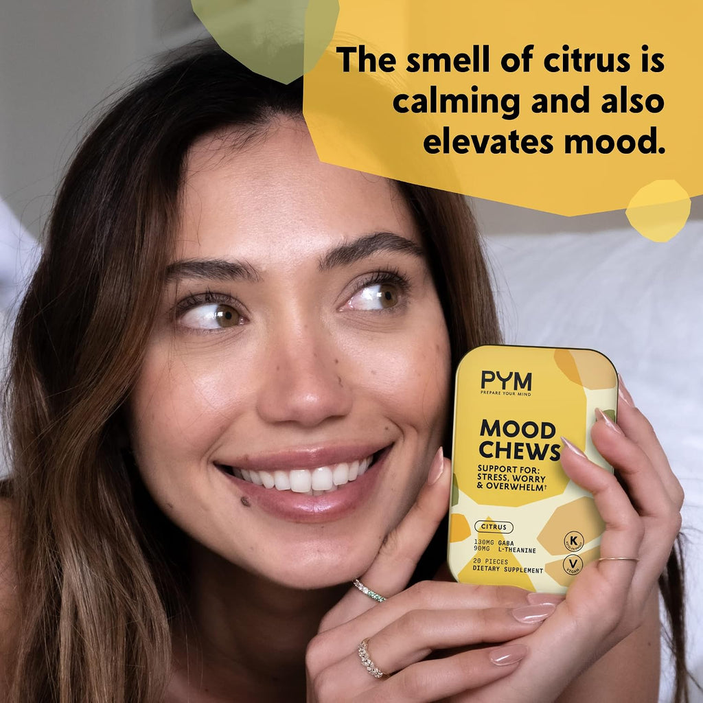 PYM Citrus Mood Chews – Apoyo para el Estrés, 120 unidades | 130mg GABA, 90mg L-Teanina | Vegano, Sin Gluten, Sin Azúcar Añadido