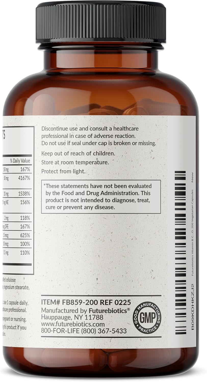 Futurebiotics Vitamin B Complex with Vitamin C - 200 Cápsulas Vegetarianas