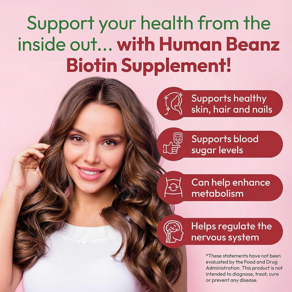 Human Beanz Biotina Gominolas Jelly Bean, 5000mcg, 120 unidades - Sabor Fresa