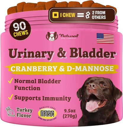 Natural Dog Company Suplemento Urinario y de Vejiga para Perros – Arándano Rojo, D-Manosa, Malvavisco y Astrágalo, Snacks – Image 1