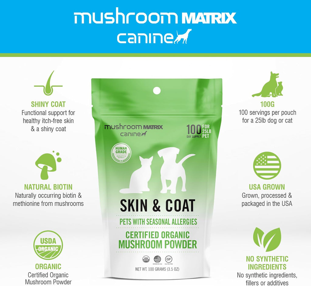 Om Mushroom Matrix Canine Skin & Coat - Polvo de Hongos Orgánico para Perros y Gatos (100g)