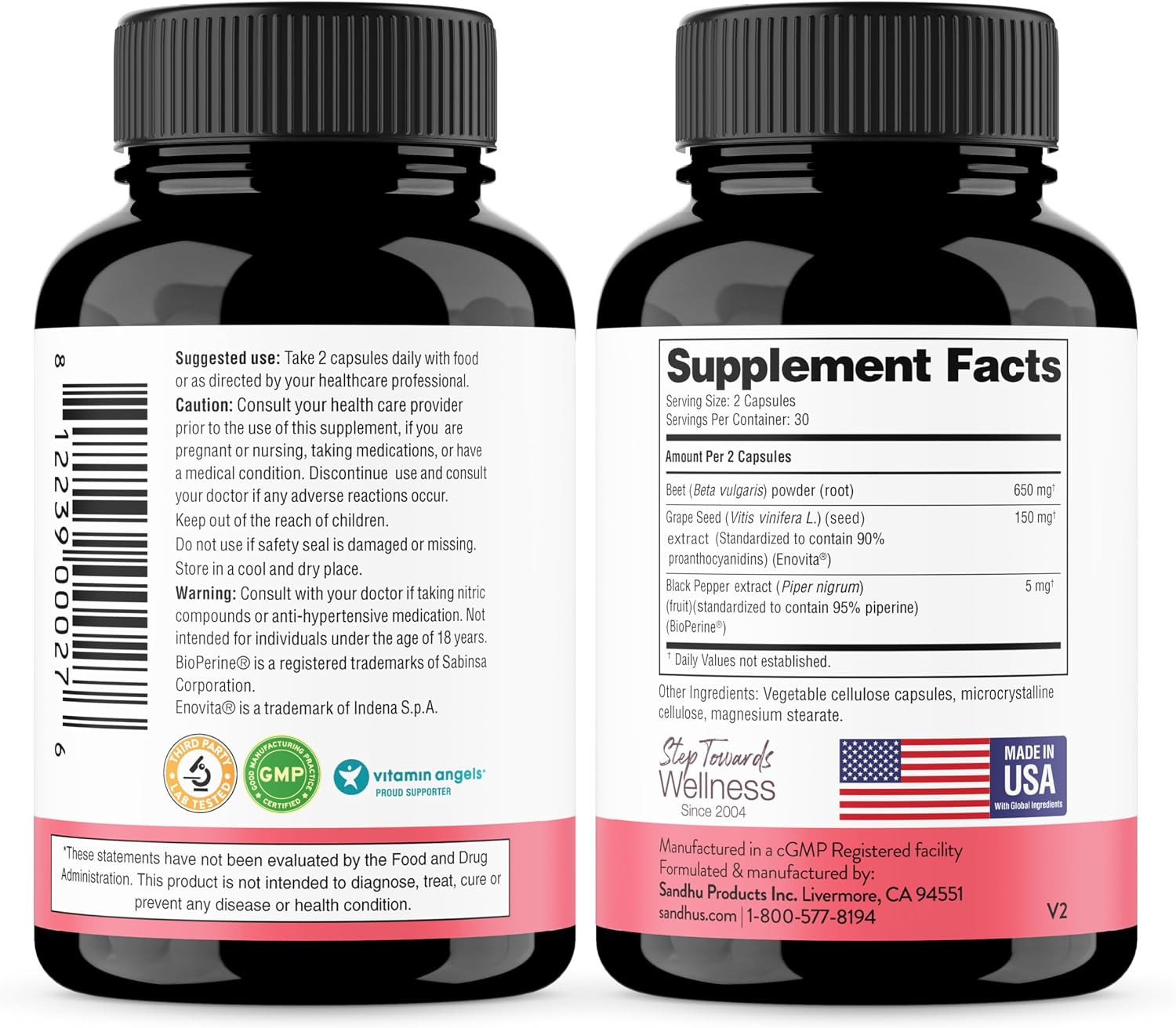Sandhu's Cápsulas de Raíz de Remolacha 1200mg con BioPerine y Extracto de Semilla de Uva