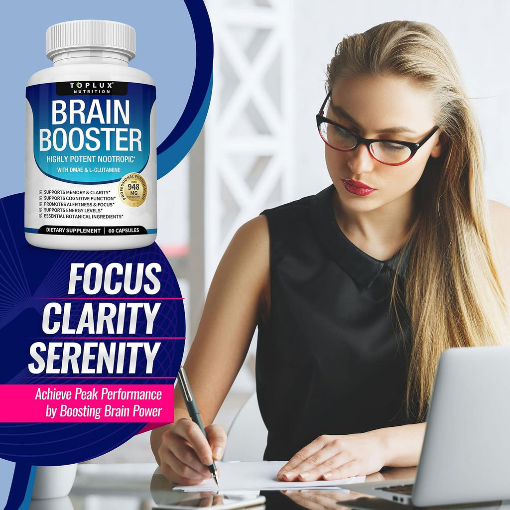 Toplux Brain Booster – Suplemento Nootrópico con DMAE, Bacopa Monnieri y L-Glutamina, 60 Cápsulas