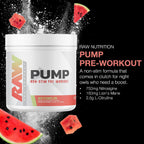 RAW Pump - Pre-Entreno Sin Estimulantes, Sabor Sandía (Watermelon), 40 Dosis