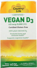 Country Life Vegan D3, 60 unidades
