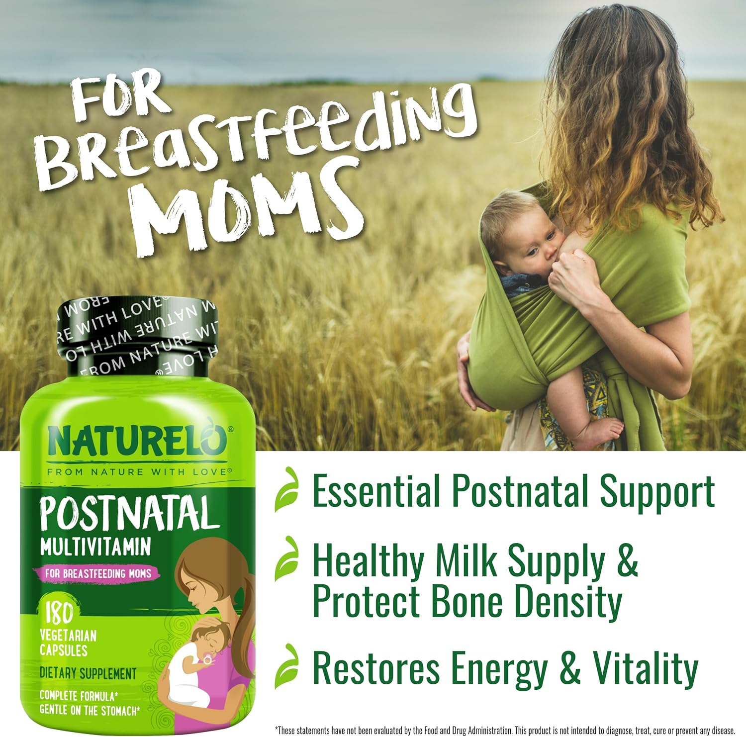 NATURELO Multivitamínico Postnatal - Complemento para Madres Lactantes - 180 Cápsulas (Pack de 2)