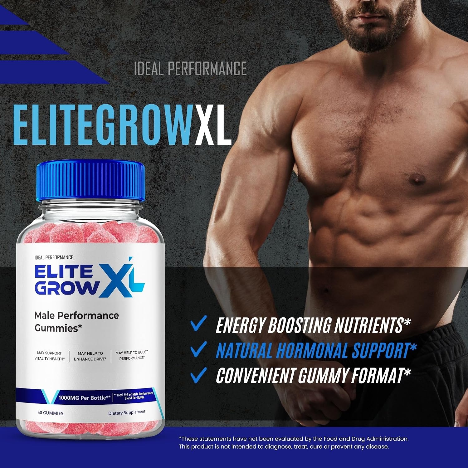 Elite Grow XL Gummies - Suplemento en Gominolas para Hombres - Vitalidad y Energía (3 Pack)