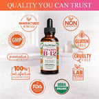 Organic Vitamin B12 1000 mcg Sublingual Liquid Drops - Naranja - 1 oz (6 Meses de Suministro)
