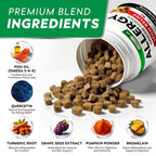 STRELLALAB Masticables para Alivio de Alergias y Picor en Perros con Omega 3: Apoyo para Piel y Pelaje con Aceite de Pescado, Calabaza y Enzimas para Perros y Gatos — Sabor Pollo BBQ - 180 unidades