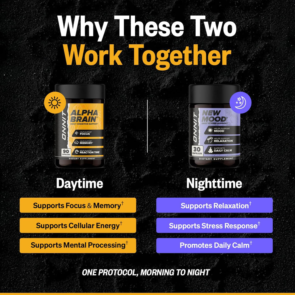 ONNIT Pack Cognitivo y Ánimo: Alpha Brain (90 cápsulas) + New Mood (30 cápsulas)