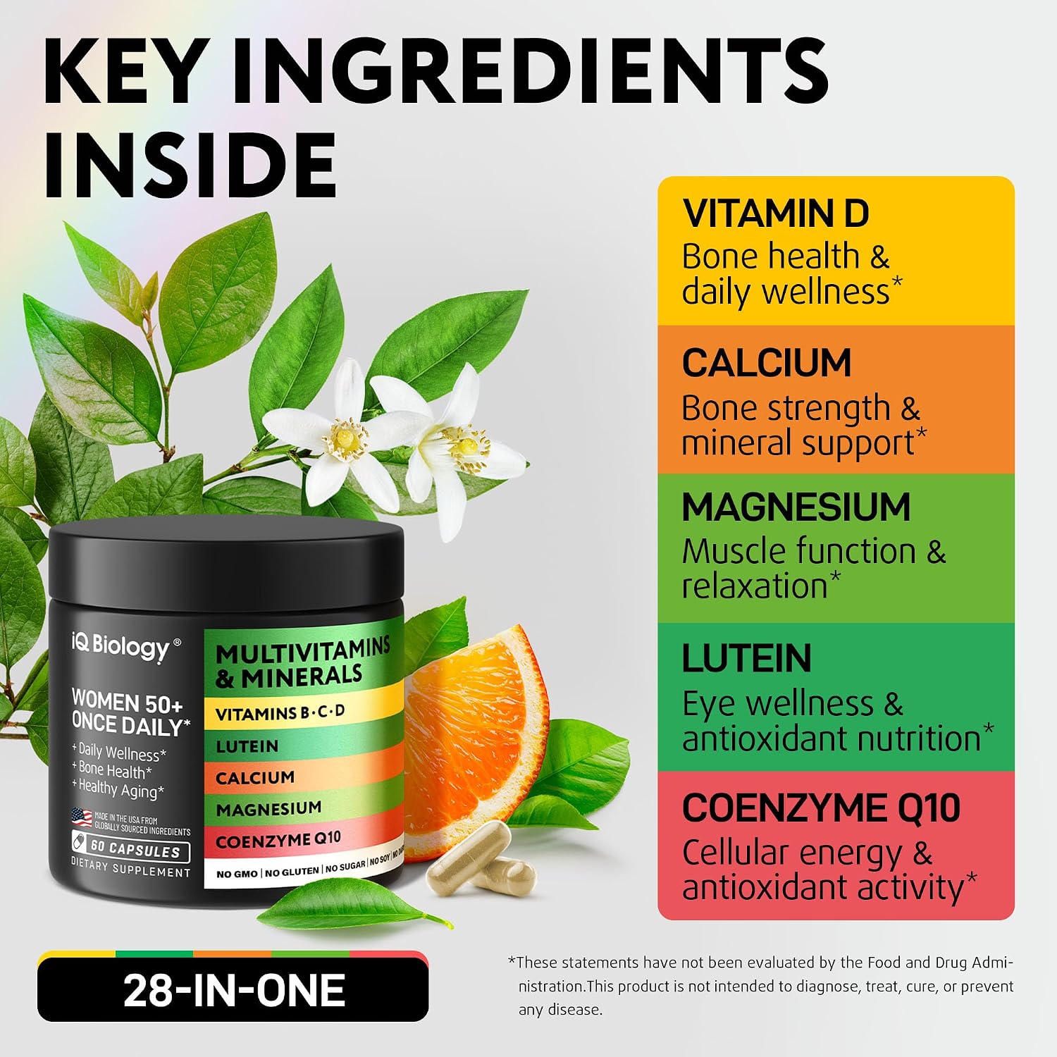 IQ BIOLOGY Multivitamínico para Mujeres 50+ con Luteína y CoQ10 - Complejo Vitamínico Vegano - 60 Cápsulas (Pack de 2)