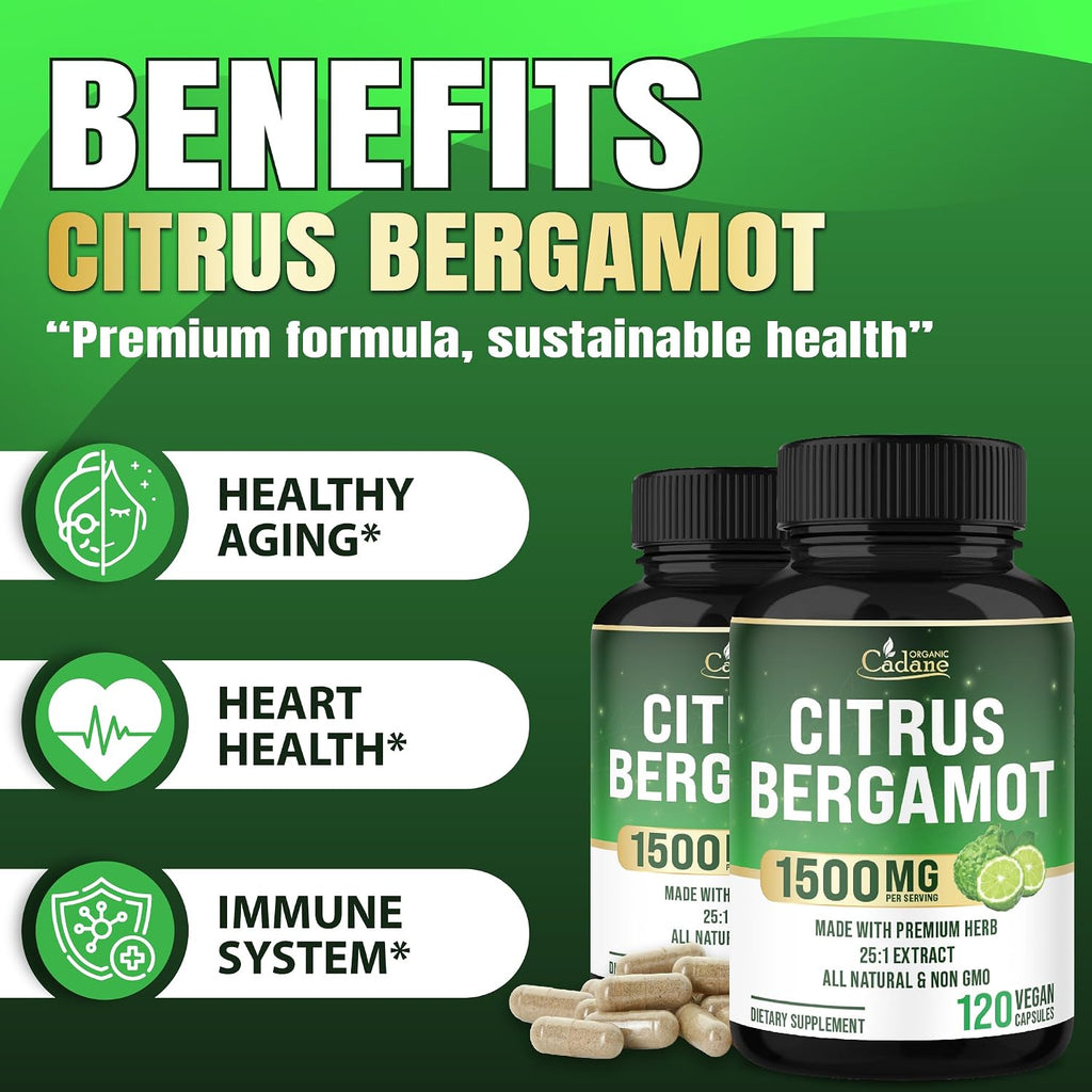 Cadane Citrus Bergamot Supplement | Heart & Immune System | Vegan, Non-GMO – 120 Cápsulas – 40 Días