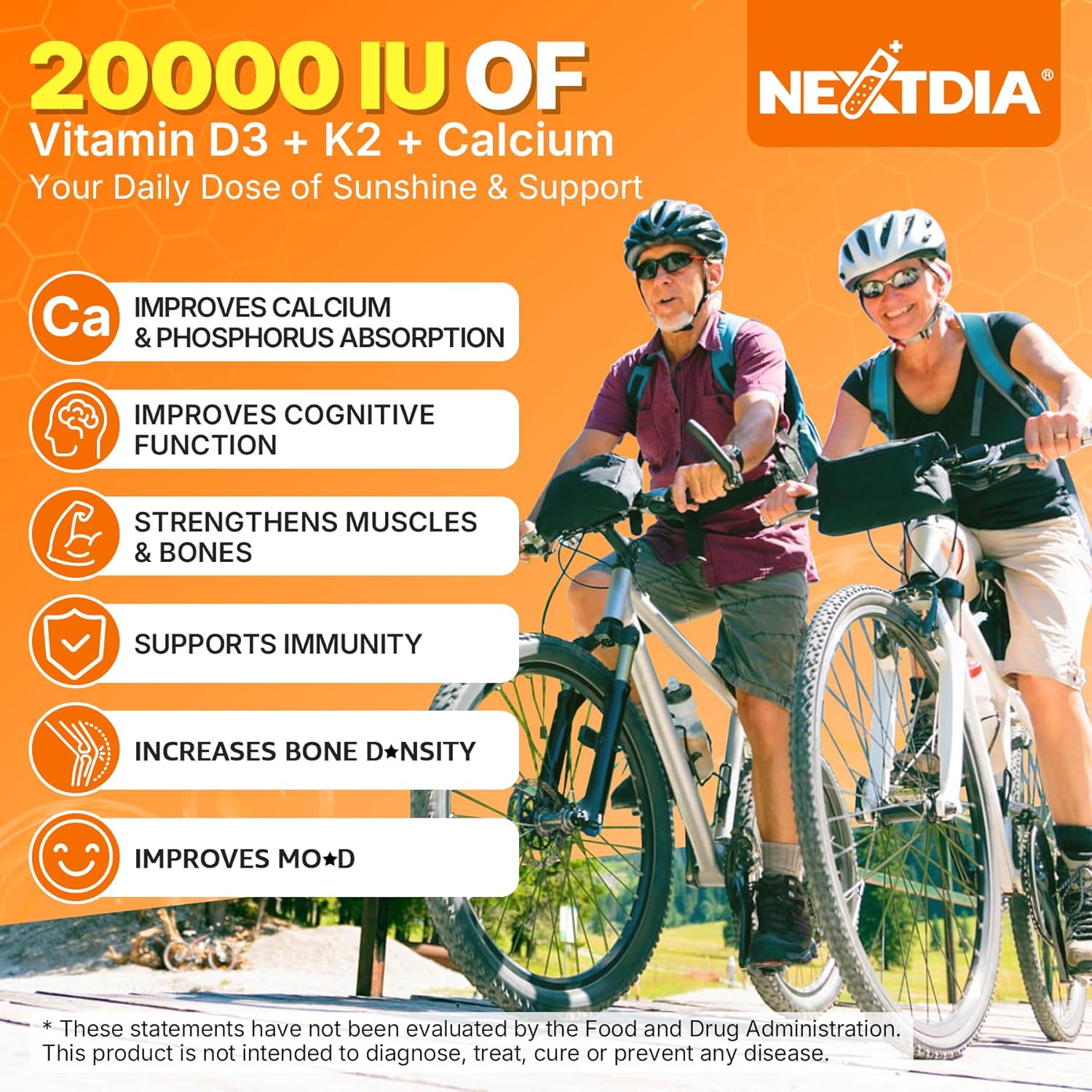 Nextdia Vitamina D3 20.000 UI + K2 (MK-4 y MK-7) 200mcg + Citrato de Calcio - Cápsulas blandas, 2 Paquetes (240 cápsulas)