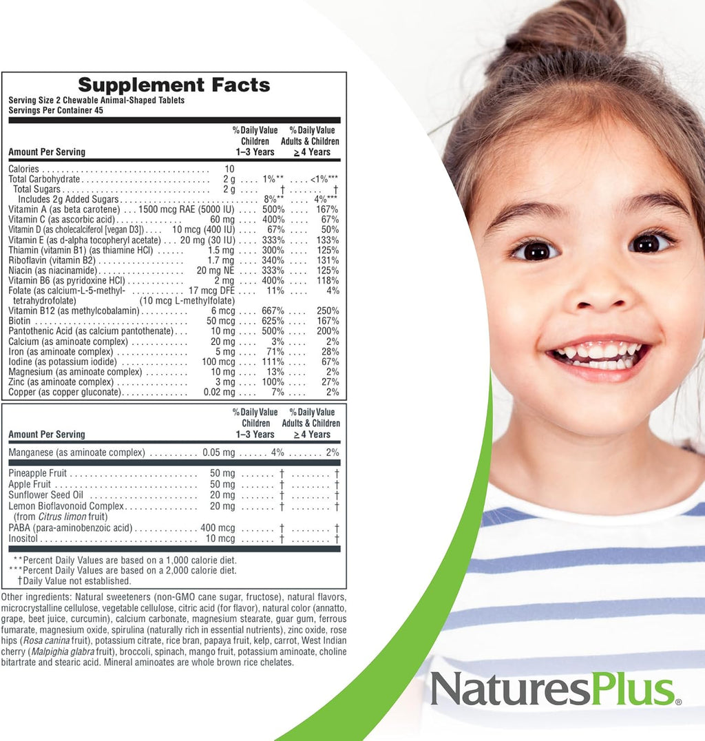 NaturesPlus Animal Parade Multivitamínico Masticable para Niños - 90 Comprimidos con Forma de Animal, Pack de 2 - Sabores Variados - Vegano, Sin Gluten