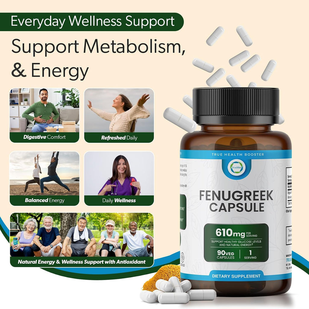 TRUEMED Cápsulas de Fenogreco Orgánico 610 mg – 90 Cápsulas Vegetales