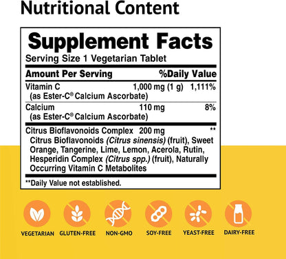 Ester-C Vitamina C con Bioflavonoides Cítricos, 1000 mg, 120 Comprimidos Vegetales – Image 2