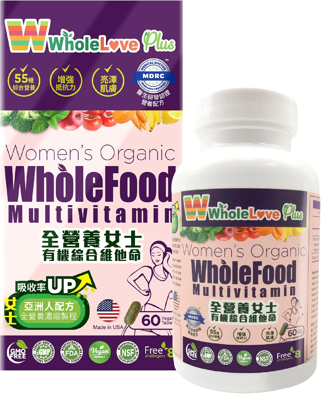 NOTO WholeLove Plus Women's Organic Whole Food Multivitamin, 60 tabletas