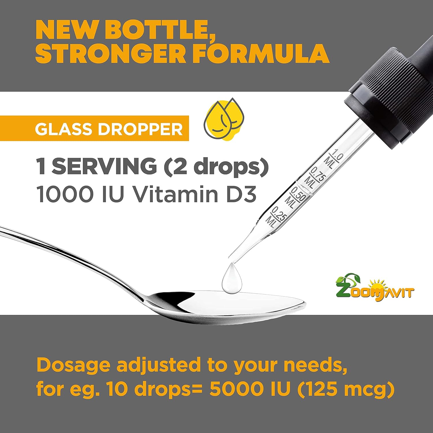 Zoomavit Vitamin D Drops - Gotas de Vitamina D3 1000 UI 59 ml - Fórmula Líquida Orgánica para Bebés, Niños y Adultos