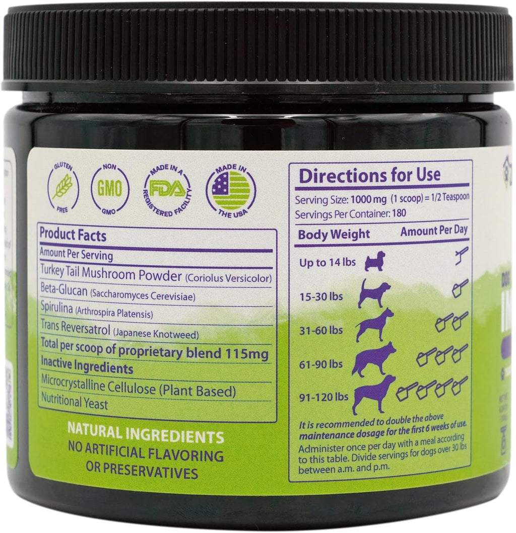 Zenapet Dog Immune Support Premium Powder Topper – Turkey Tail, Spirulina y Beta-Glucano