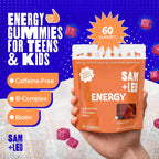 SAM+LEO Gominolas de Complejo B con Biotina para Niños y Adolescentes - Sin Cafeína - Sabor Fresa (60 uds)