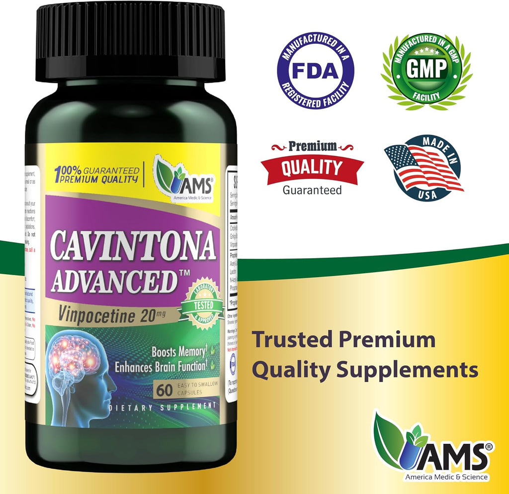 America Medic & Science Cavintona Advanced Supplement – Vinpocetina 20mg – 60 Cápsulas
