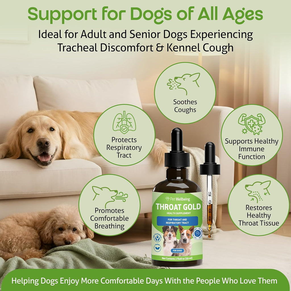 Pet Wellbeing Throat Gold para Perros – Fórmula Líquida con Gordolobo y Olmo Resbaladizo – 60 ml