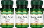Nature's Bounty Ácido Fólico 800 mcg, Complemento Alimenticio, Máxima Potencia - 250 Comprimidos (Pack de 2)