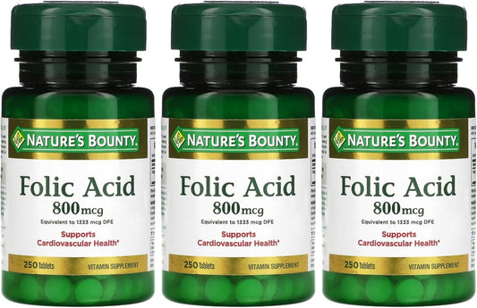 Ácido Fólico 800 mcg Máxima Potencia, 250 Comprimidos, 3 Frascos