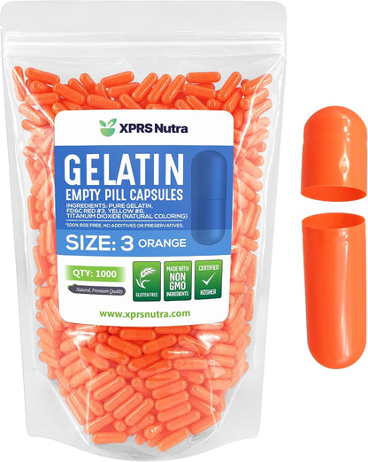 XPRS Nutra Cápsulas Vacías de Gelatina Tamaño 3 - 1000 Unidades (Naranja) – Image 1